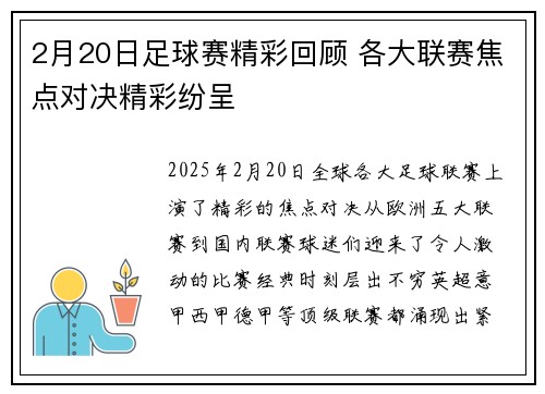 2月20日足球赛精彩回顾 各大联赛焦点对决精彩纷呈