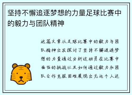 坚持不懈追逐梦想的力量足球比赛中的毅力与团队精神