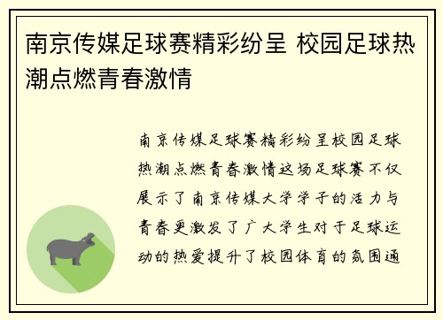 南京传媒足球赛精彩纷呈 校园足球热潮点燃青春激情