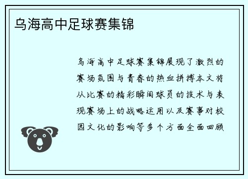 乌海高中足球赛集锦