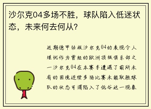沙尔克04多场不胜，球队陷入低迷状态，未来何去何从？