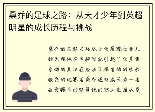桑乔的足球之路：从天才少年到英超明星的成长历程与挑战