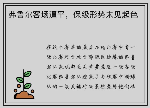弗鲁尔客场逼平，保级形势未见起色