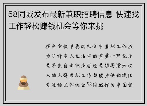 58同城发布最新兼职招聘信息 快速找工作轻松赚钱机会等你来挑
