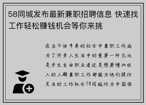 58同城发布最新兼职招聘信息 快速找工作轻松赚钱机会等你来挑